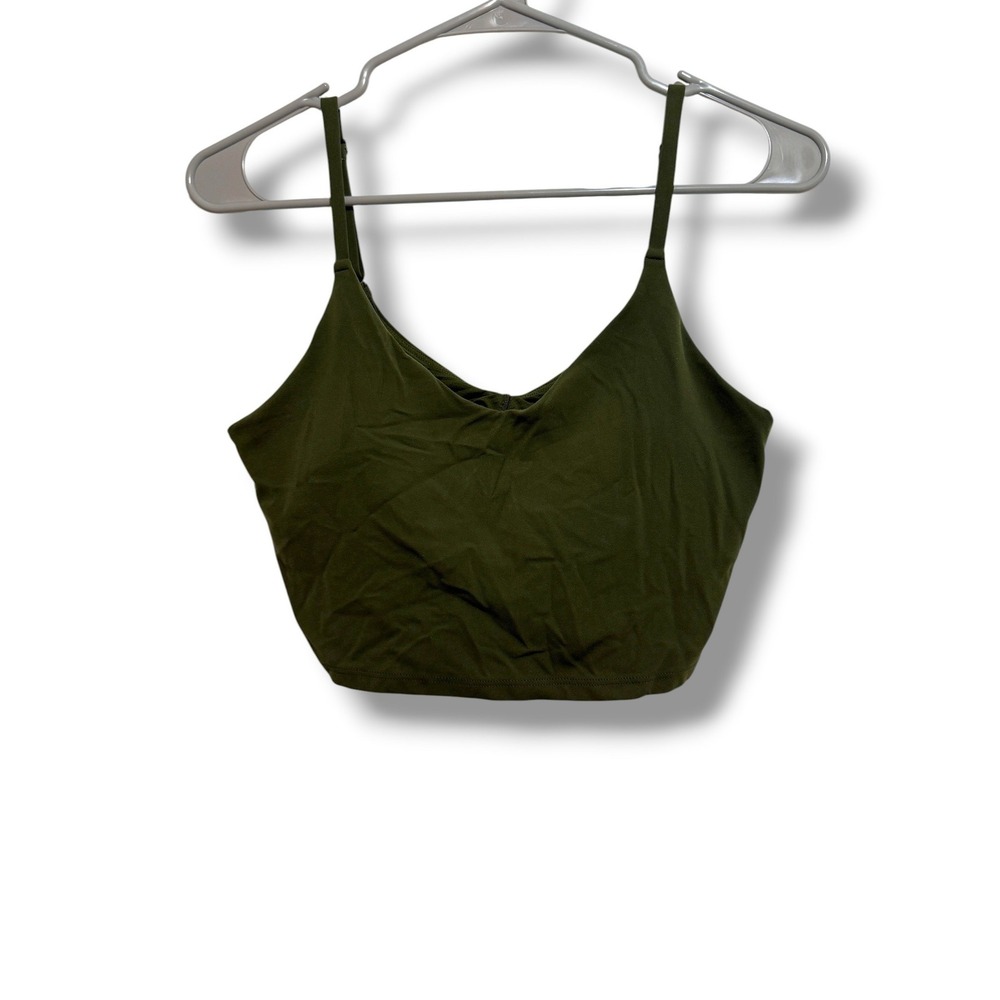 Athleta Aurora Seamless Crop Tank Womens M Olive Green V Neck Bra Top